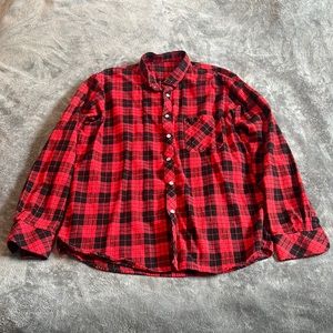 Men's Plaid Button Down, Red/ black, Size L
